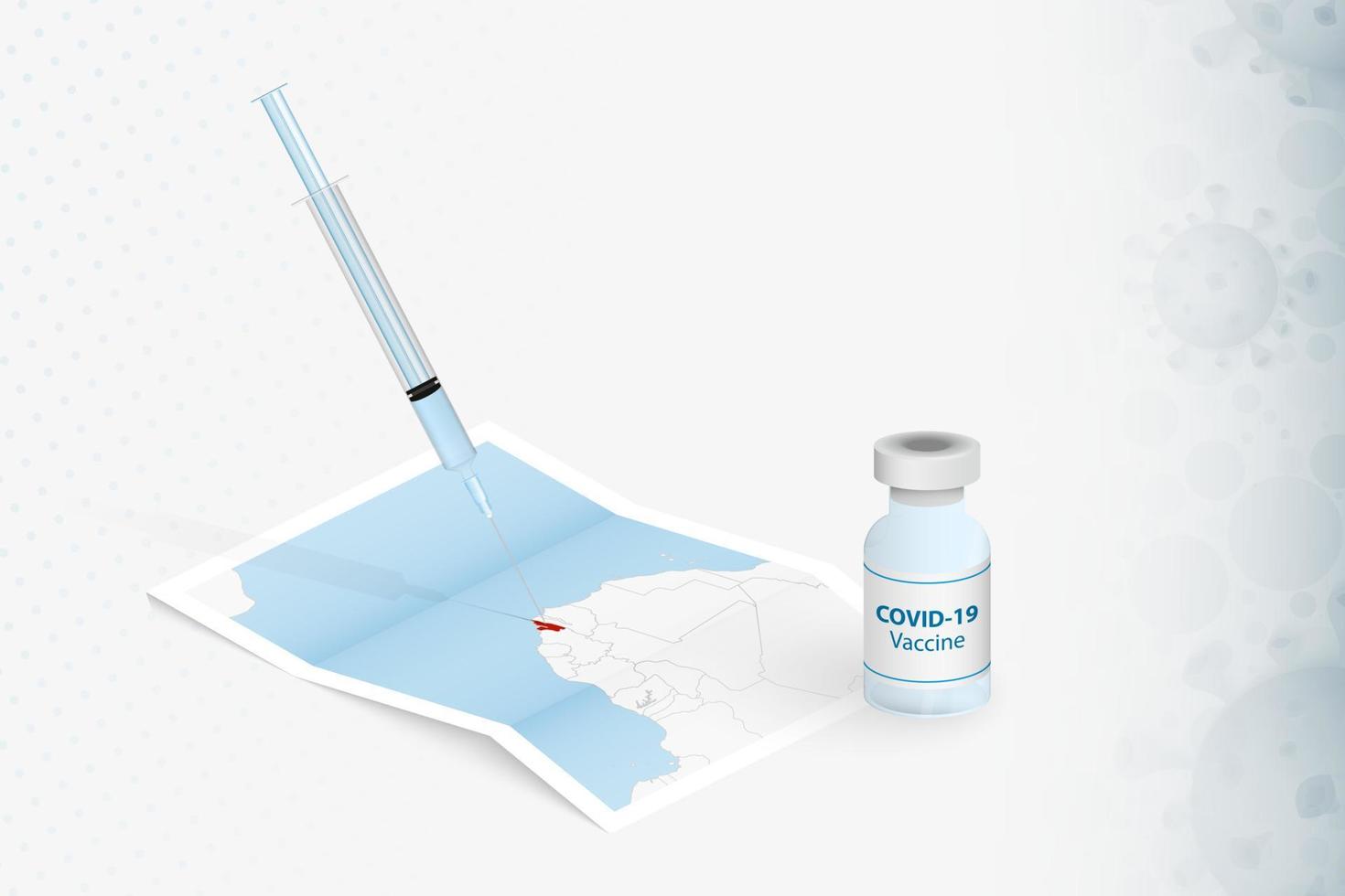 guinea-bissau-vaccinatie, injectie met covid-19-vaccin op kaart van guinea-bissau. vector