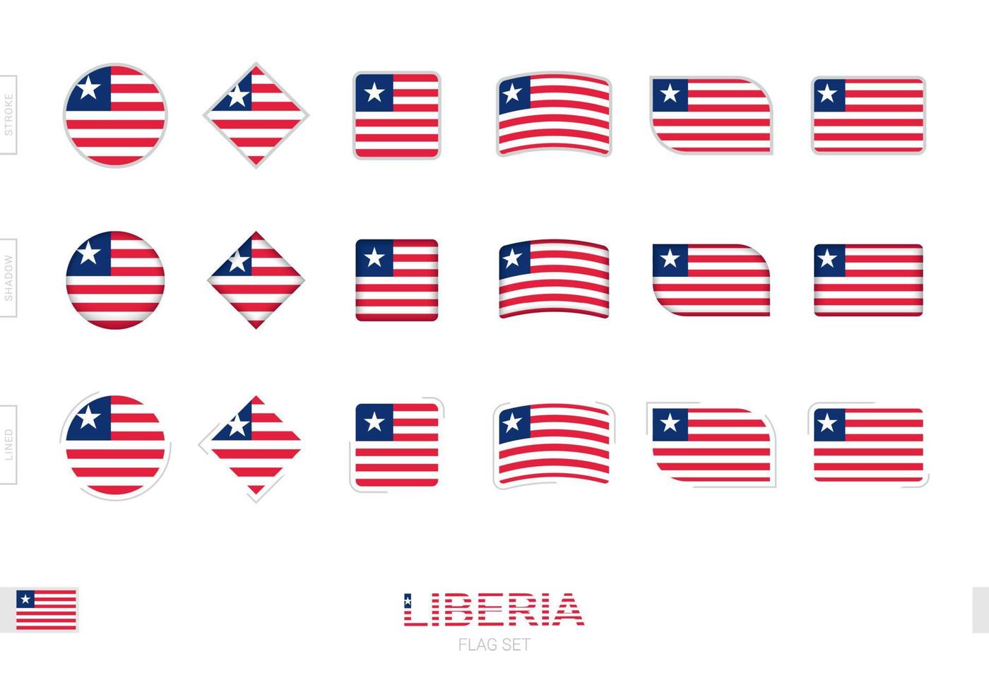 Liberia-vlaggenset, eenvoudige vlaggen van Liberia met drie verschillende effecten. vector