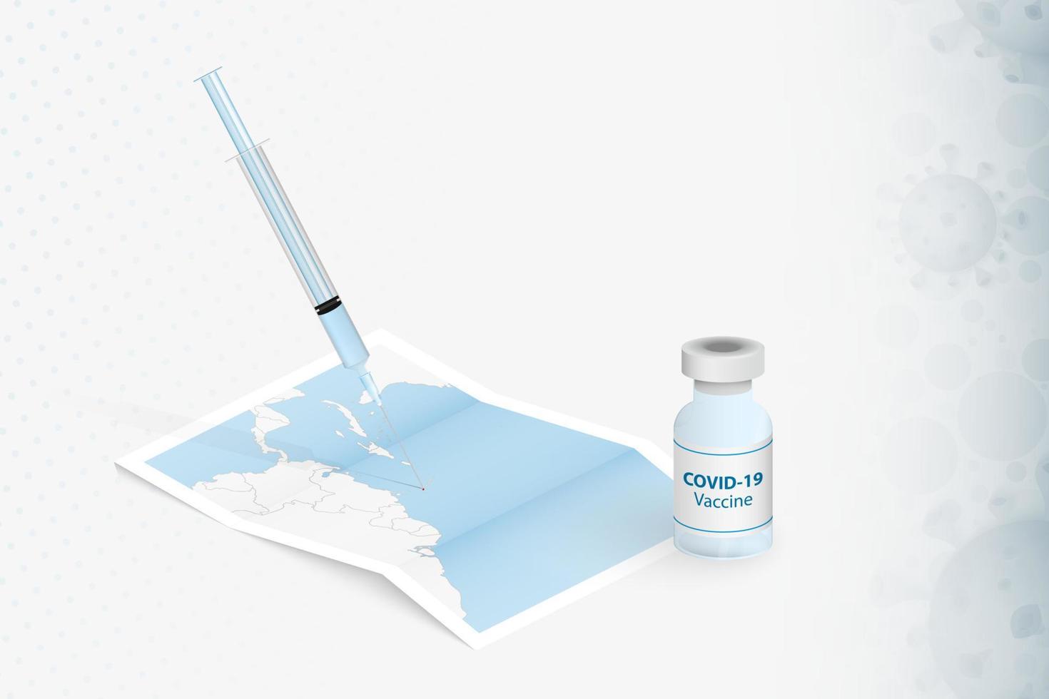 barbados-vaccinatie, injectie met covid-19-vaccin op de kaart van barbados. vector