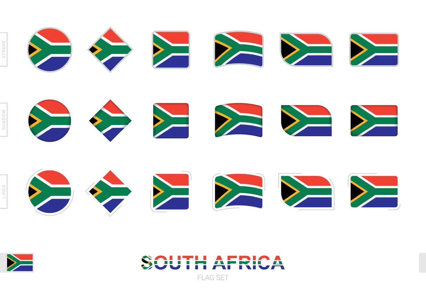 vlag van zuid-afrika, eenvoudige vlaggen van zuid-afrika met drie verschillende effecten. vector