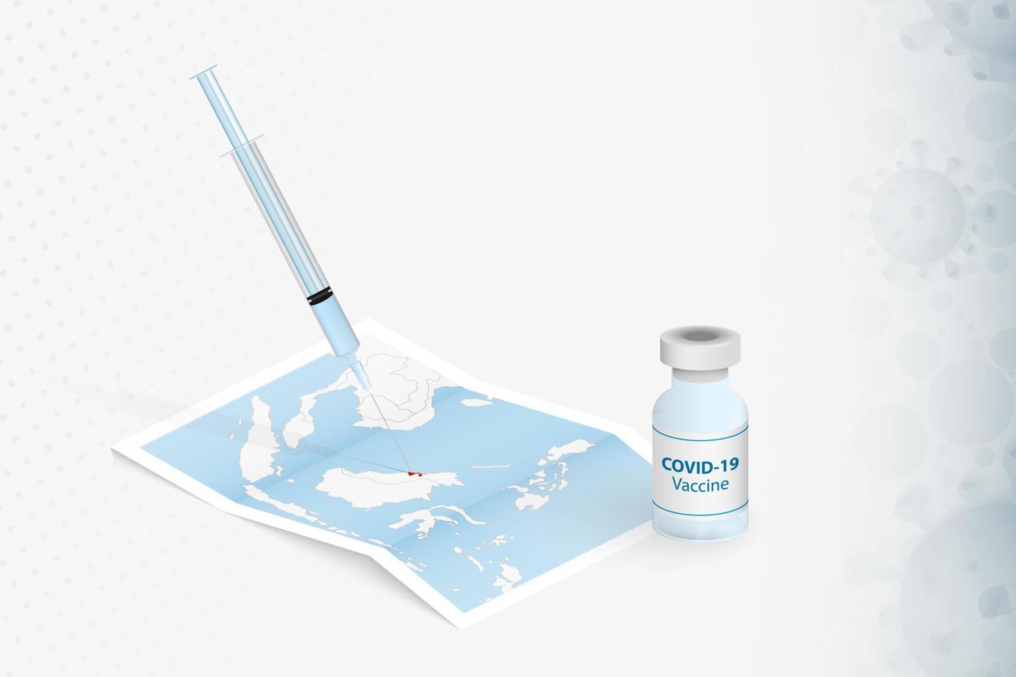 brunei-vaccinatie, injectie met covid-19-vaccin op de kaart van brunei. vector