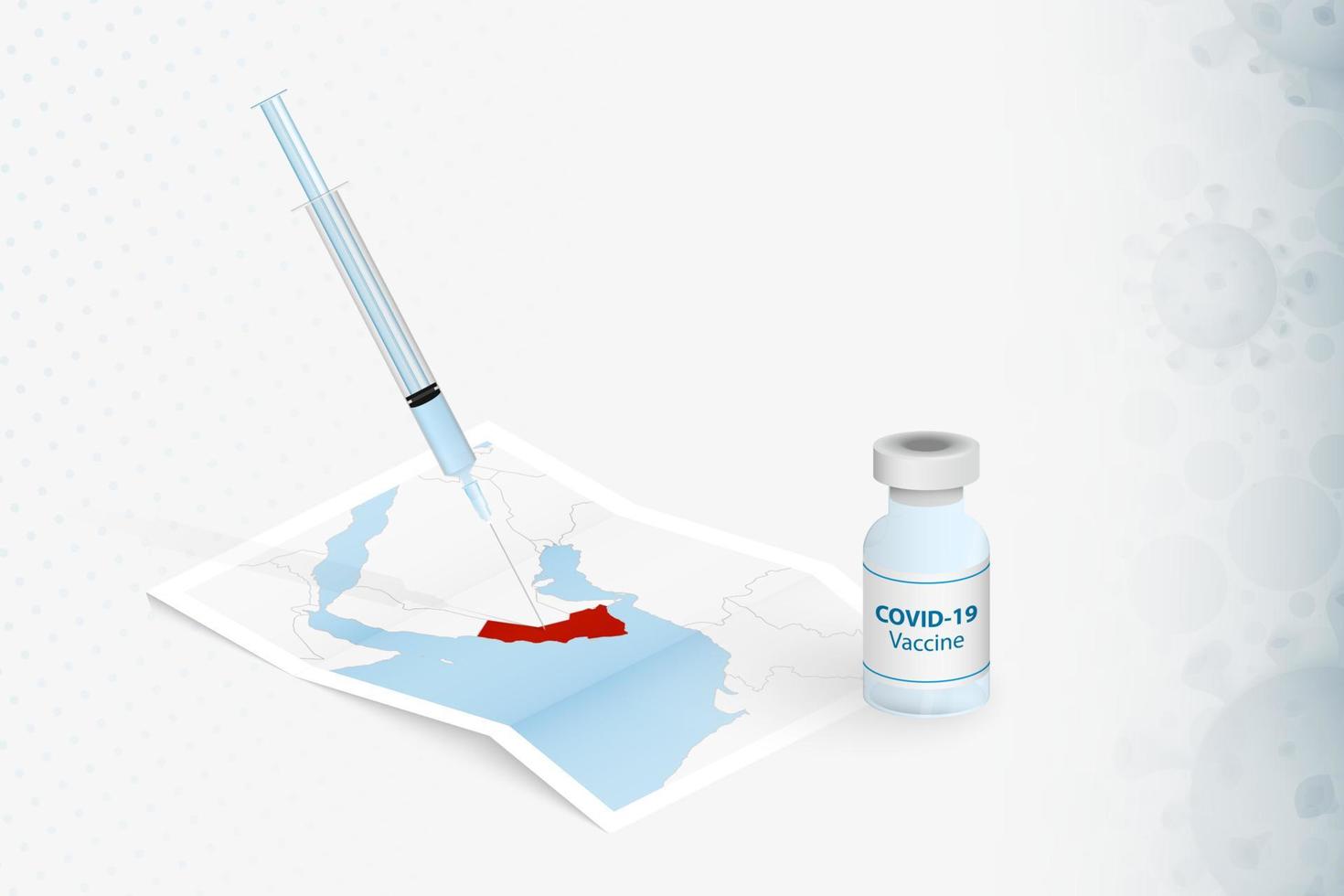 oman-vaccinatie, injectie met covid-19-vaccin op de kaart van oman. vector