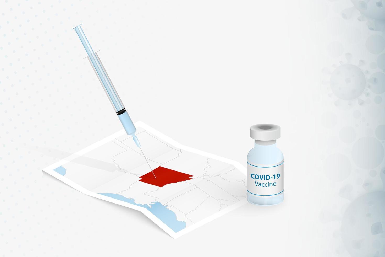 arkansas-vaccinatie, injectie met covid-19-vaccin op de kaart van arkansas. vector