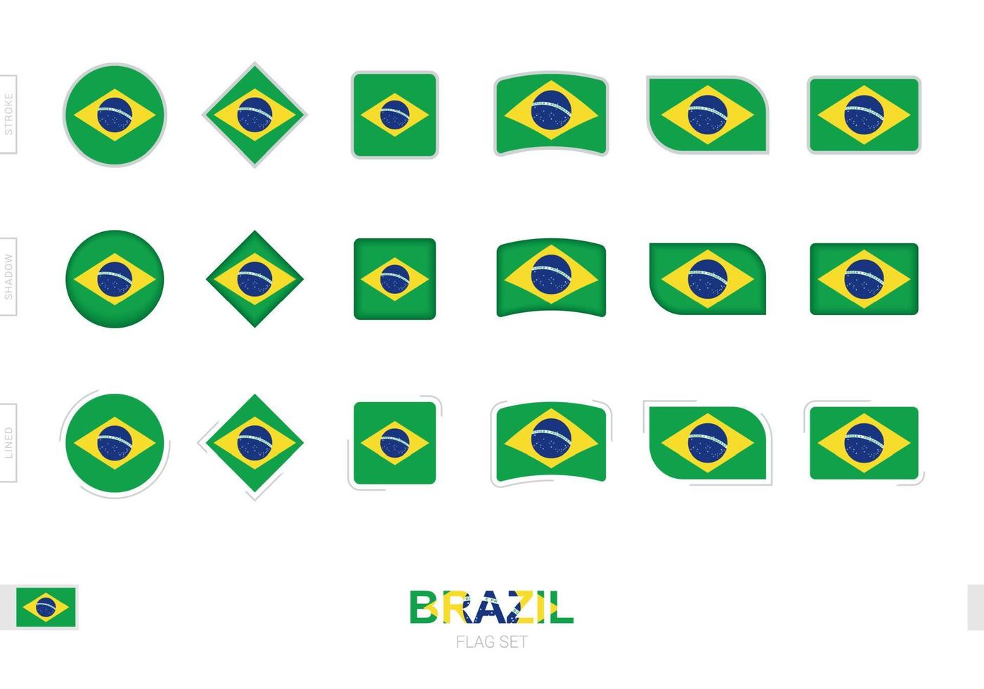 braziliaanse vlaggenset, eenvoudige vlaggen van brazilië met drie verschillende effecten. vector