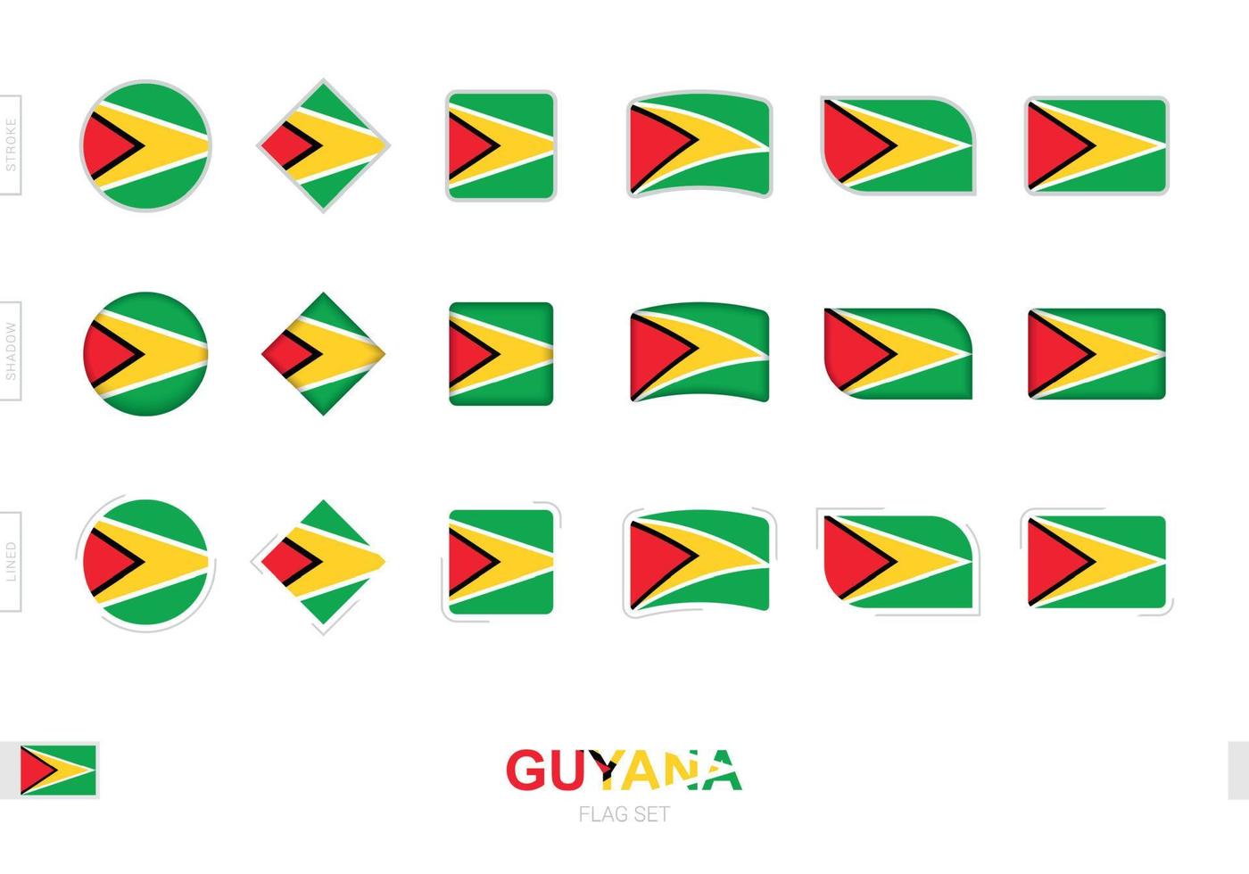 Guyana vlaggenset, eenvoudige vlaggen van Guyana met drie verschillende effecten. vector