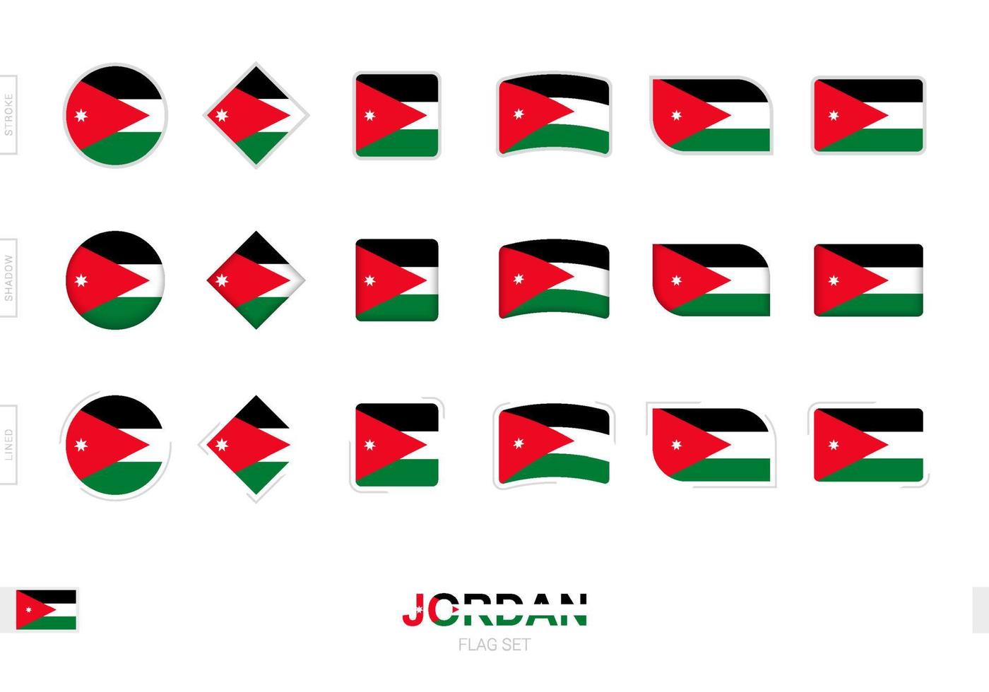 jordan vlag set, eenvoudige vlaggen van jordanië met drie verschillende effecten. vector