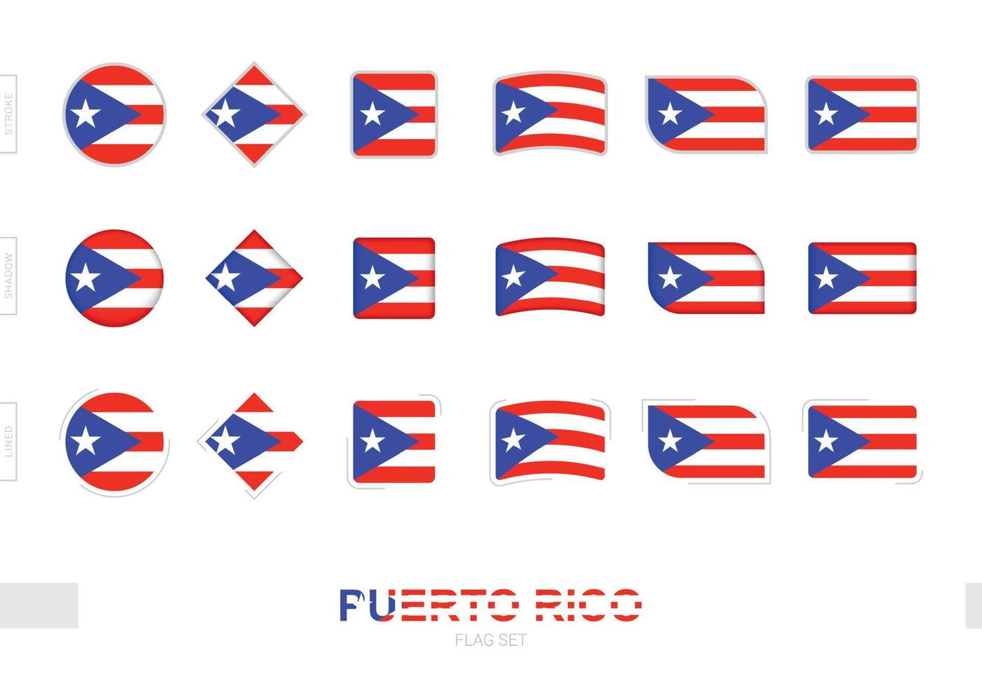 puerto rico vlaggenset, eenvoudige vlaggen van puerto rico met drie verschillende effecten. vector