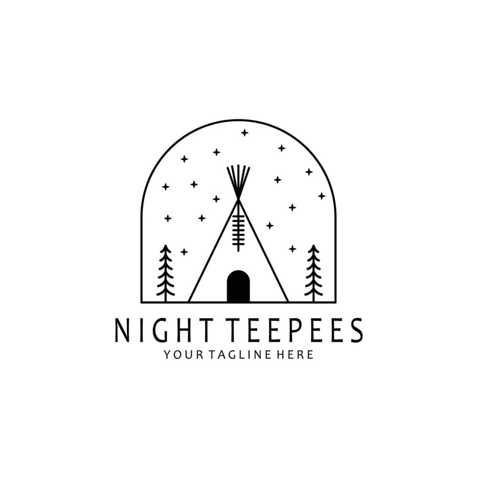 nacht tipi's logo vector illustratie ontwerp, eenvoudig, lineair, badge