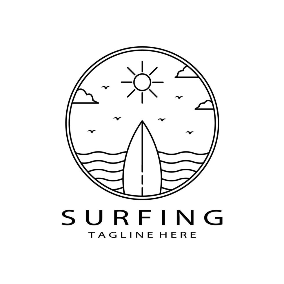 surfen logo vector illustratie ontwerp, zeer fijne tekeningen, eenvoudig, minimalistisch