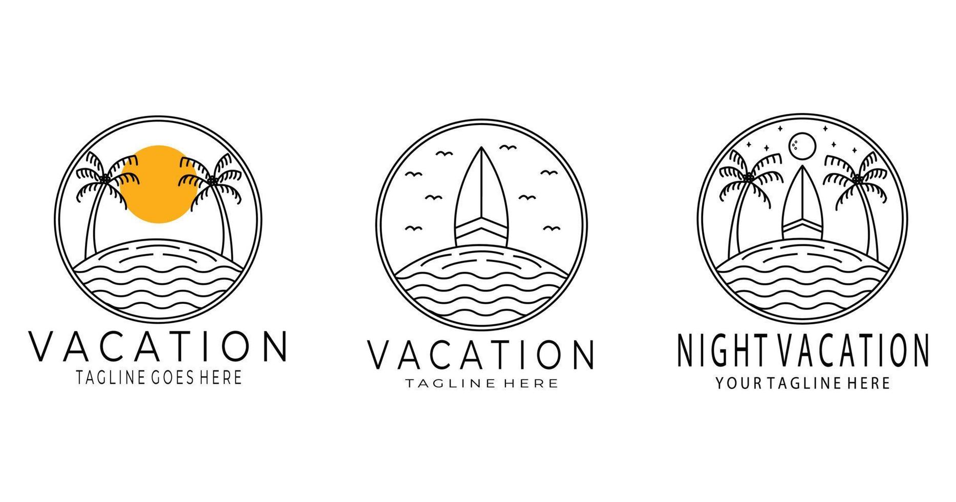 set van vakantie logo-ontwerp, minimalistisch, vector illustratie