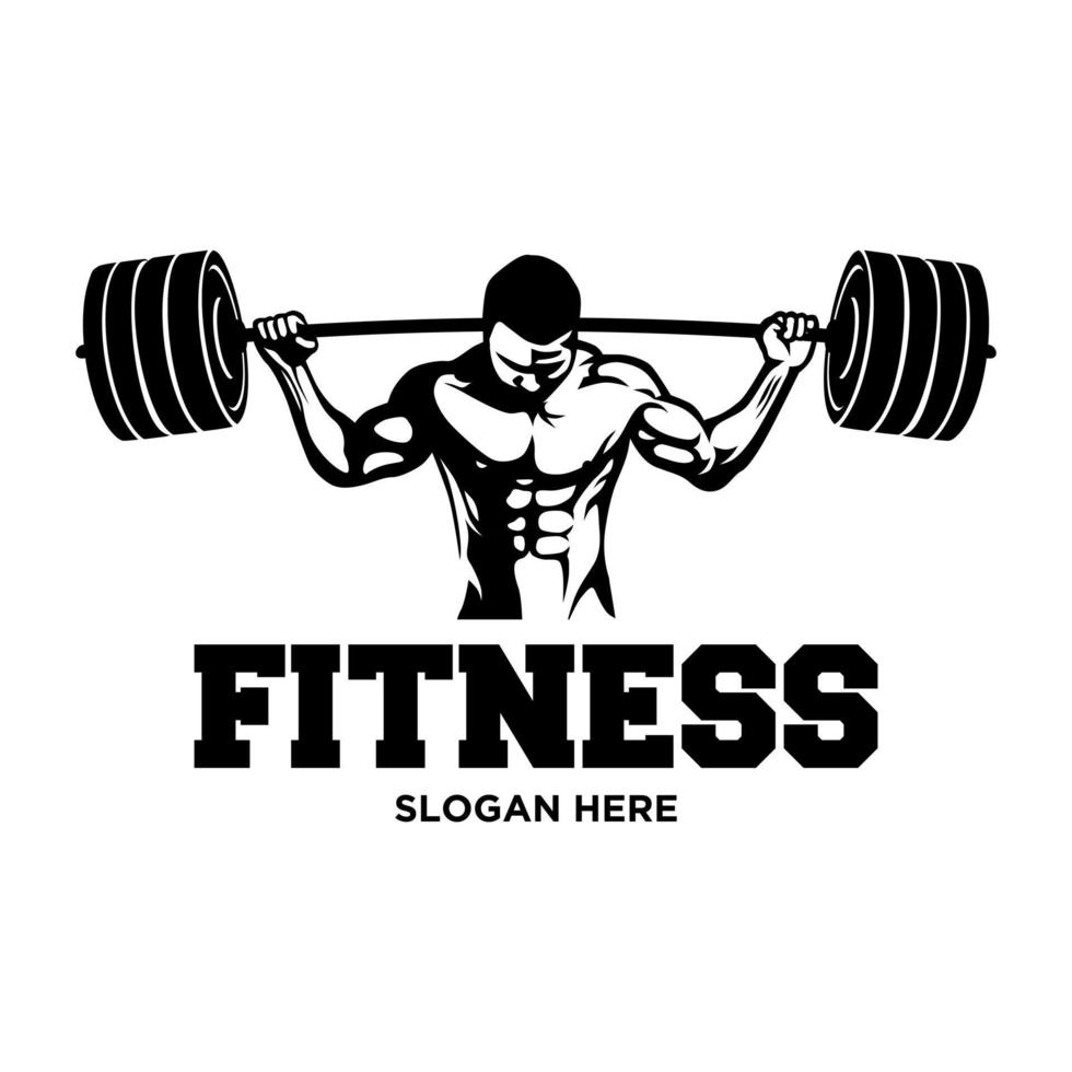 sjabloon voor fitness-logo. sportschool club logo. sportman silhouet karakter vector logo ontwerpsjabloon. ontwerpelement voor logo, poster, kaart, banner, embleem, t-shirt. vector illustratie