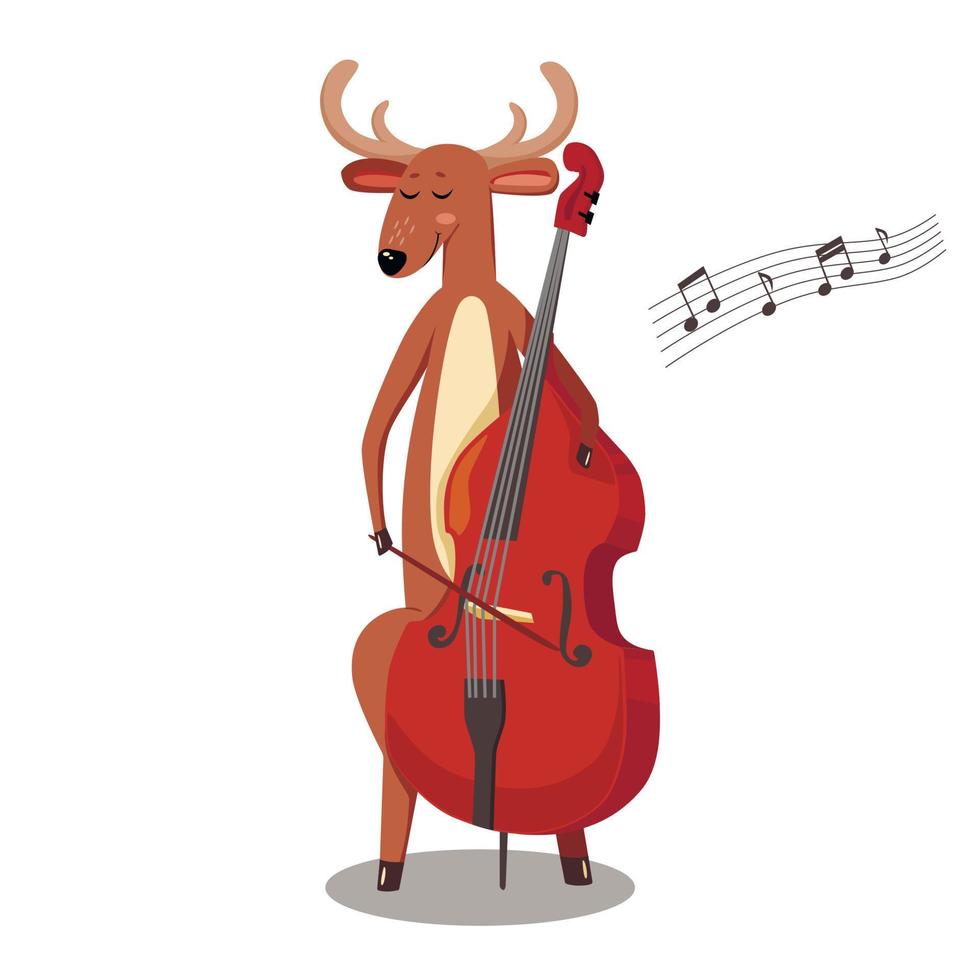 het hert speelt de cello. schattig karakter in cartoon-stijl. vector