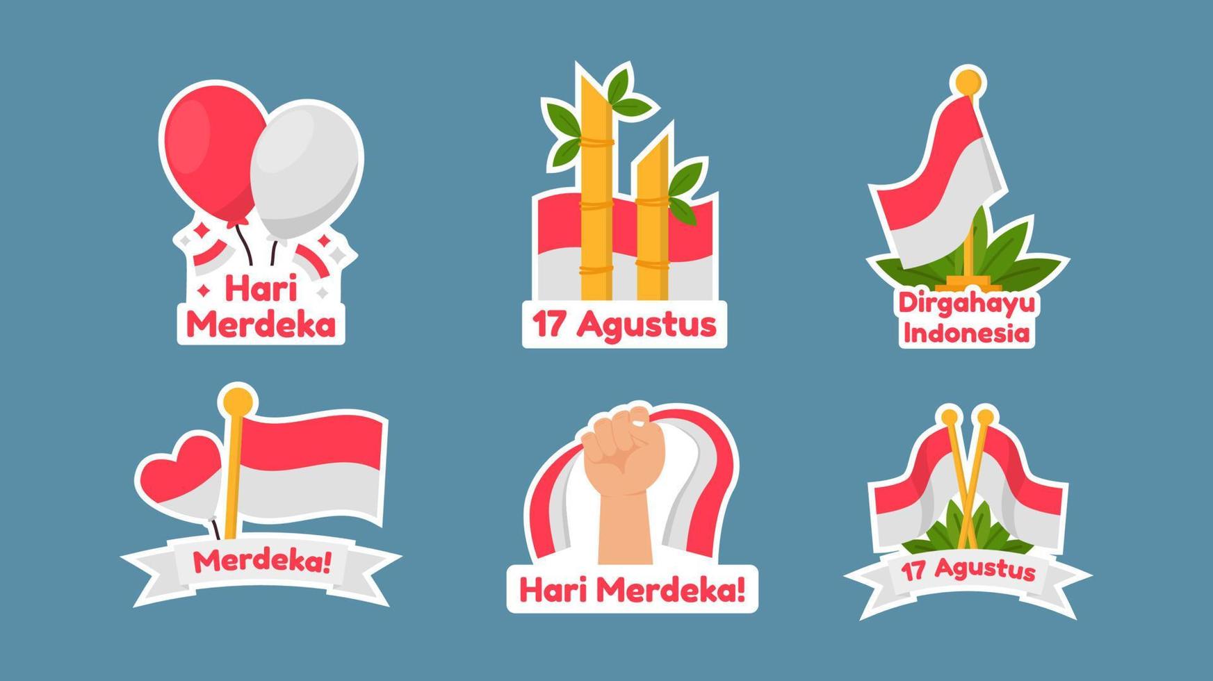 indonesië onafhankelijkheidsdag stickers collectie set vector