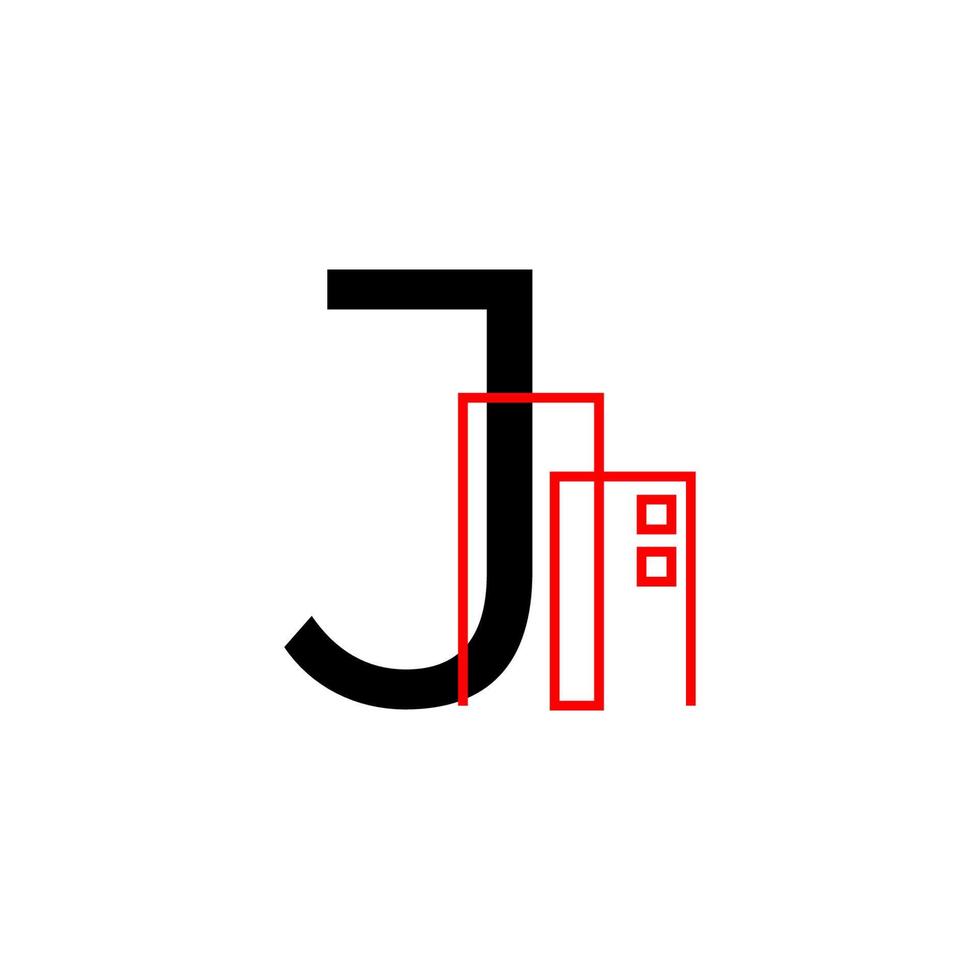 letter j met gebouw decoratie vector logo ontwerpelement