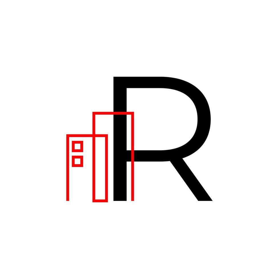 letter r met gebouw decoratie vector logo ontwerpelement