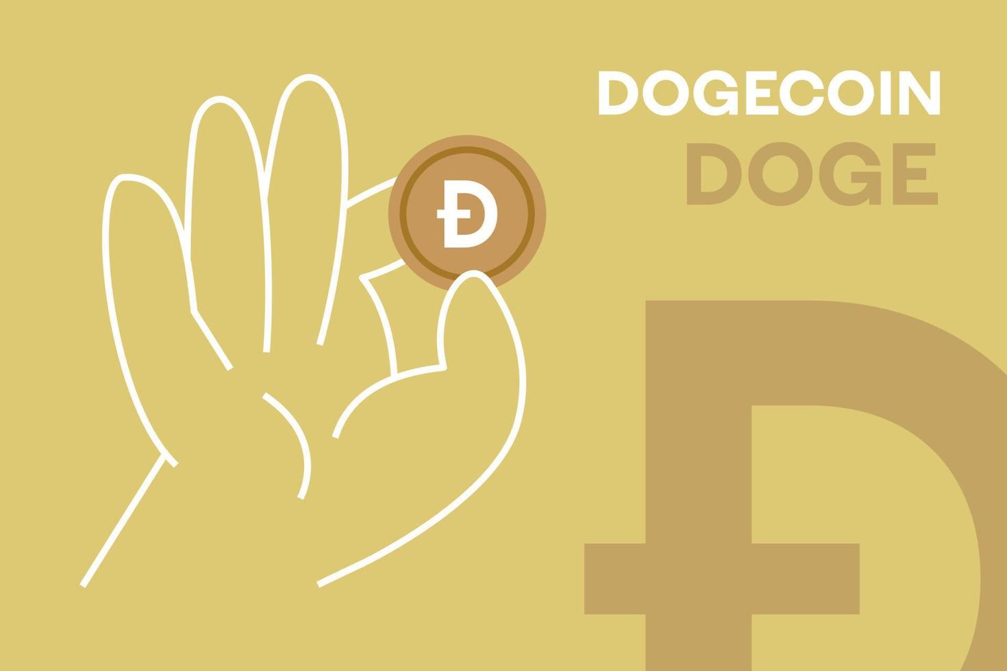 hand met dogecoin meme cryptocurrency bewerkbare vector. doge crypto platte ontwerpbanner. doge token geel bronzen icoon voor apps, web en animatie. vector