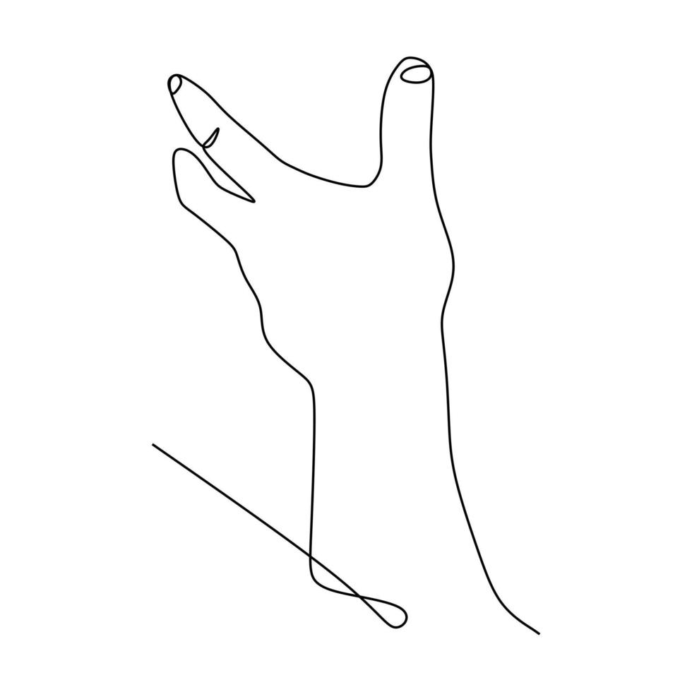 pols handgebaar enkele lijntekening van de hand. teken en symbool van handgebaren. enkele doorlopende lijntekening. hand getrokken stijl kunst doodle geïsoleerd op een witte achtergrond afbeelding vector