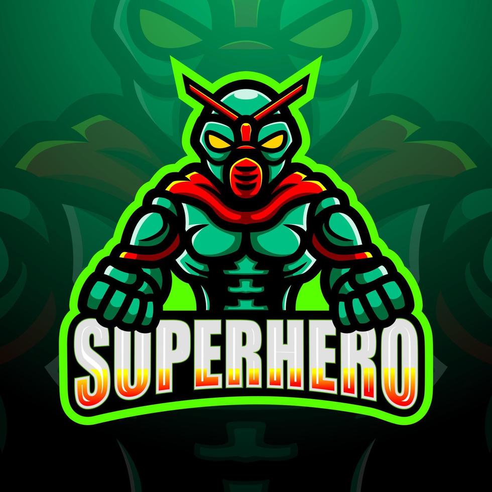 superheld mascotte esport logo ontwerp vector