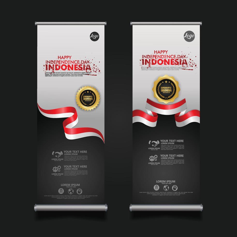 Indonesië onafhankelijkheidsdag viering, roll-up banner decorontwerp vector sjabloon illustratie