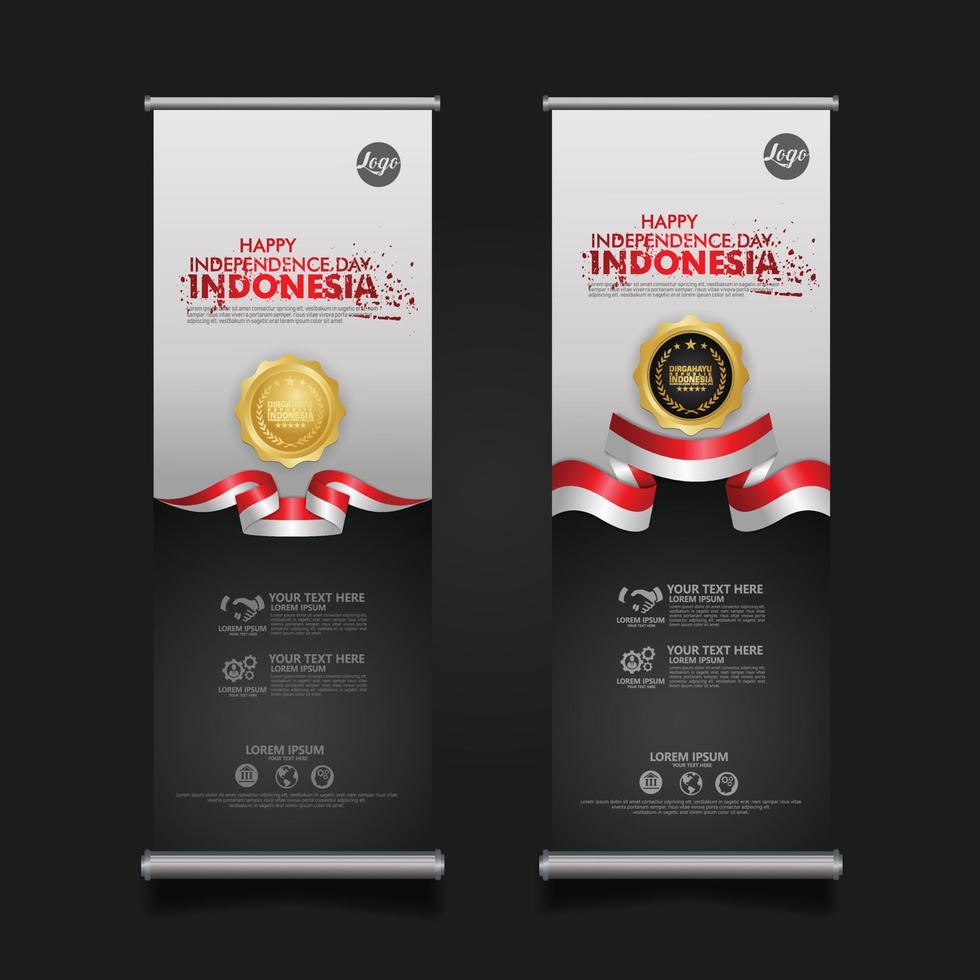 Indonesië onafhankelijkheidsdag viering, roll-up banner decorontwerp vector sjabloon illustratie