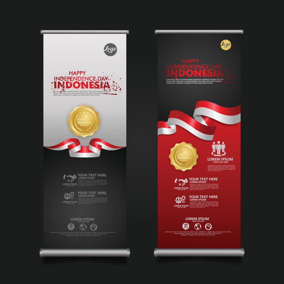 Indonesië onafhankelijkheidsdag viering, roll-up banner decorontwerp vector sjabloon illustratie