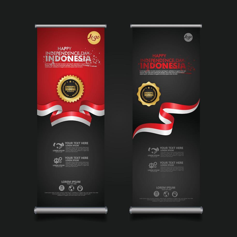 Indonesië onafhankelijkheidsdag viering, roll-up banner decorontwerp vector sjabloon illustratie