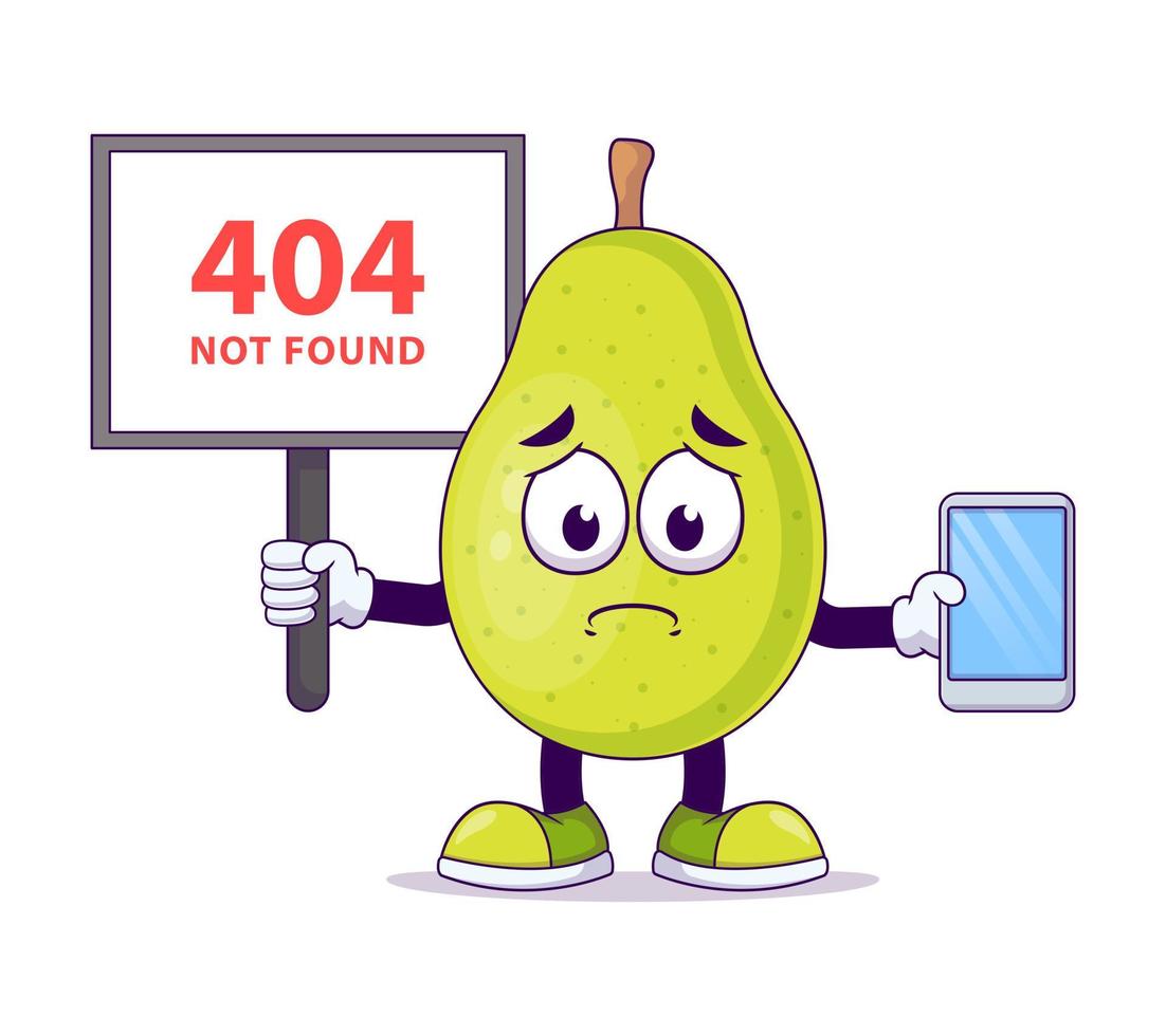 met uithangbord 404 niet gevonden schattige peer cartoon vector