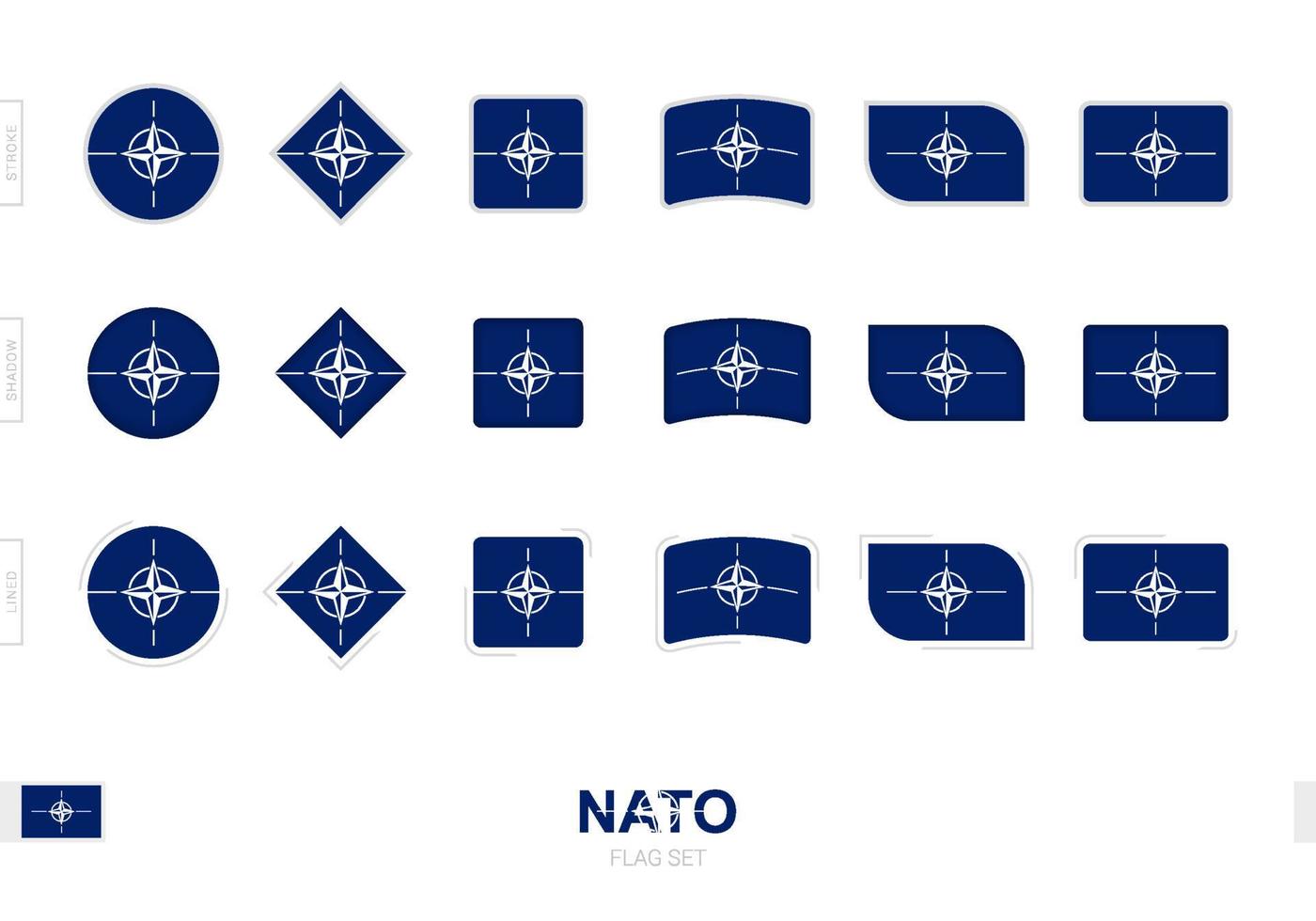 NAVO-vlaggenset, eenvoudige vlaggen van de NAVO met drie verschillende effecten. vector