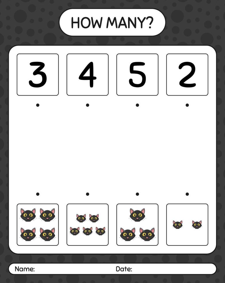 hoeveel tellen spel met kat. werkblad voor kleuters, activiteitenblad voor kinderen vector