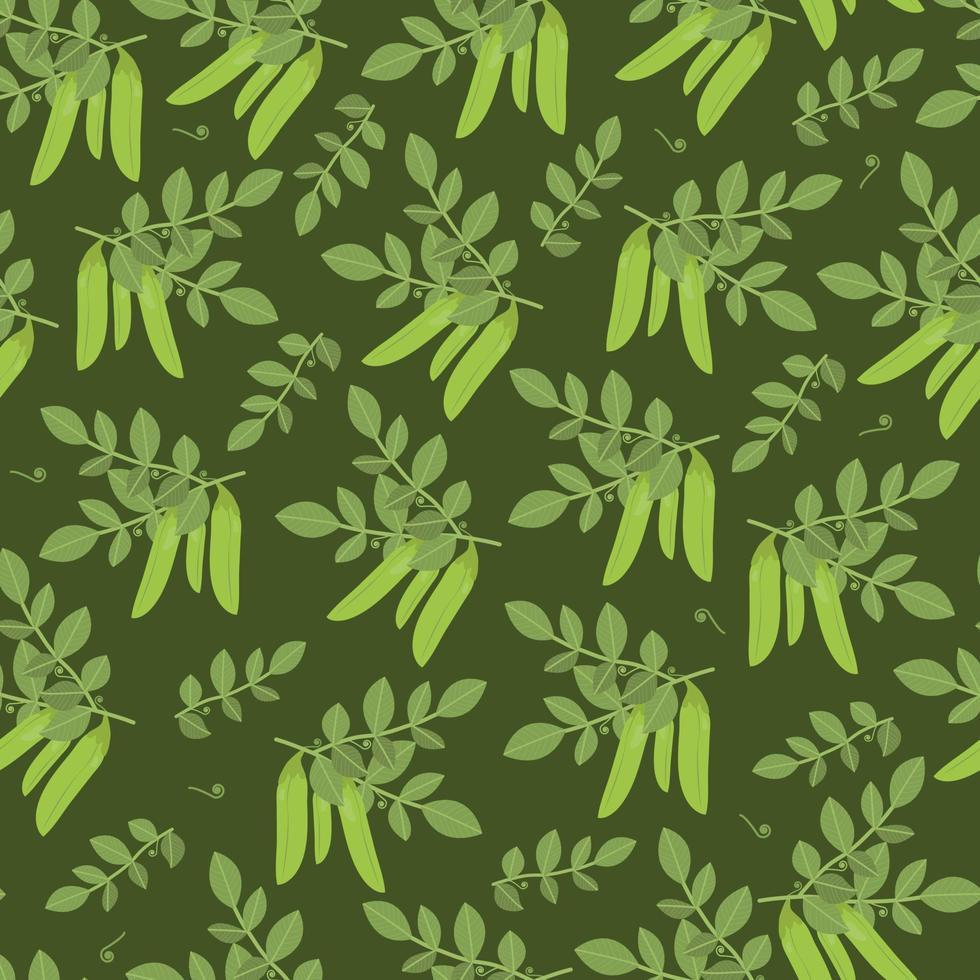 peulen van groene erwten naadloos patroon. groene zomerprint voor textiel, keukentafelkleden, servetten, gordijnen, beddengoed, verpakkingen en reclame voor erwten, banner voor de beurs. vectorillustratie, plat vector