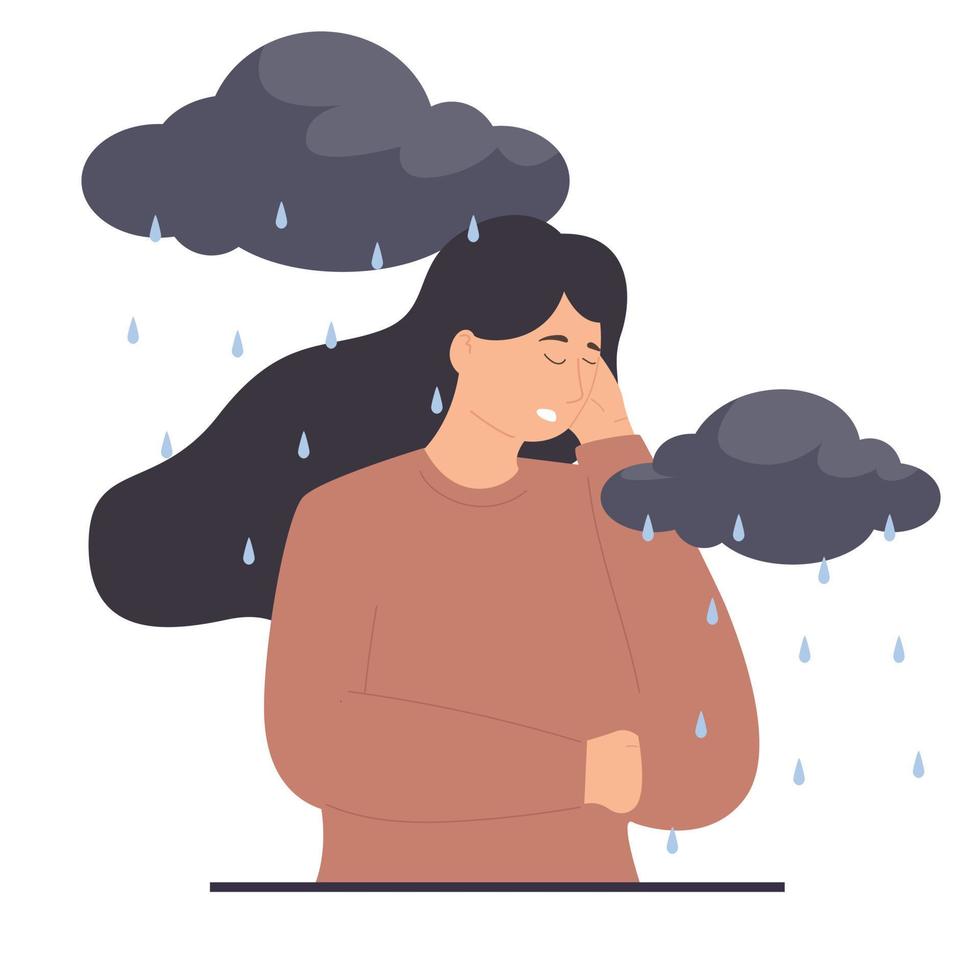 verdrietig depressief persoon huilen depressie en psychische stoornis illustratie vector