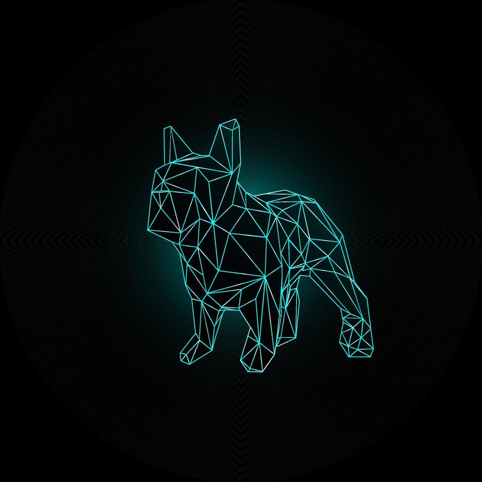 franse bulldog met blauw neonlicht in veelhoekige stijl op zwarte achtergrond. vector