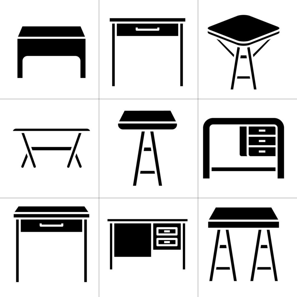 tafel- en bureaupictogrammen vector