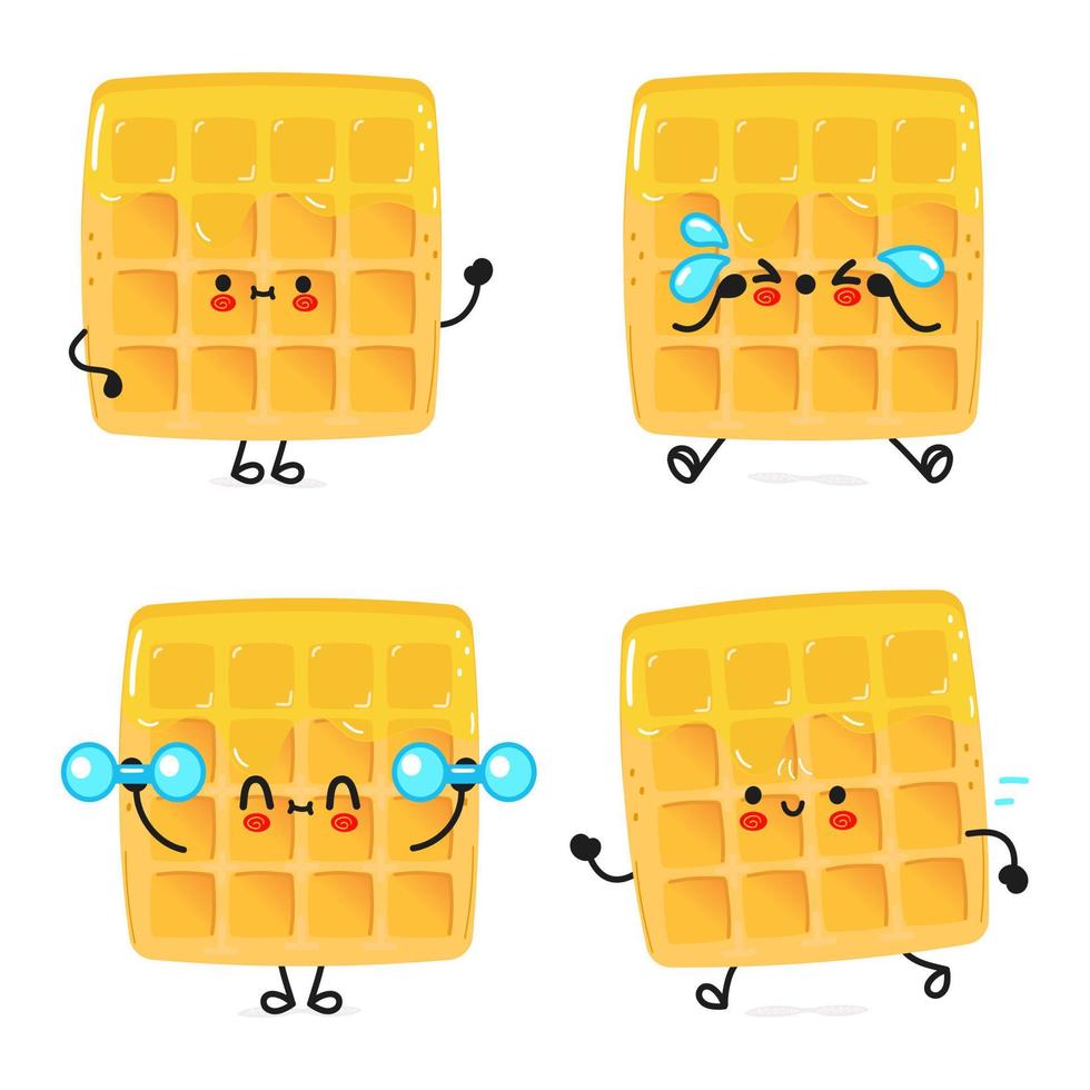 grappige leuke vrolijke wafelkarakters bundelset. vector hand getrokken doodle stijl cartoon karakter illustratie pictogram ontwerp. schattige wafels mascotte karakter collectie