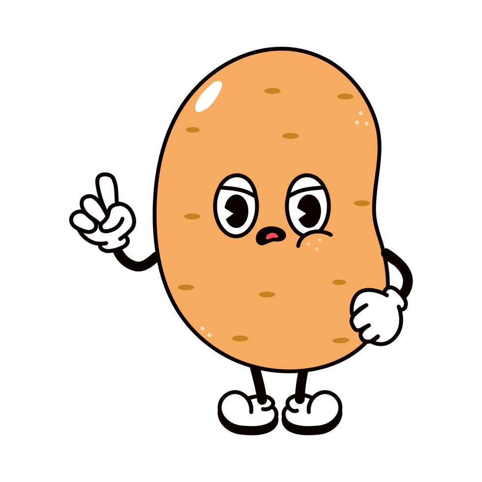 schattig boos verdrietig aardappelkarakter. vector hand getekend traditionele cartoon vintage, retro, kawaii karakter illustratie pictogram. geïsoleerd op een witte achtergrond. boos aardappel karakter concept