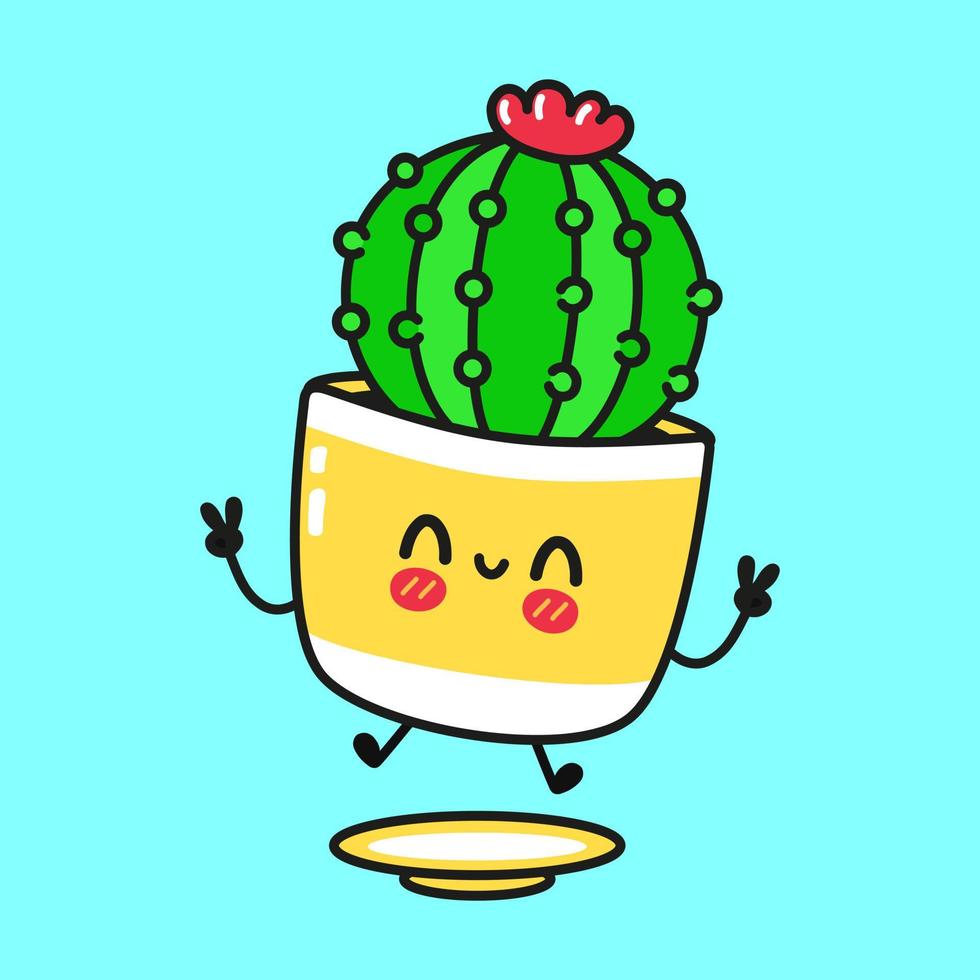 leuk grappig cactuskarakter. vector hand getekend cartoon kawaii karakter illustratie pictogram. geïsoleerd op blauwe achtergrond