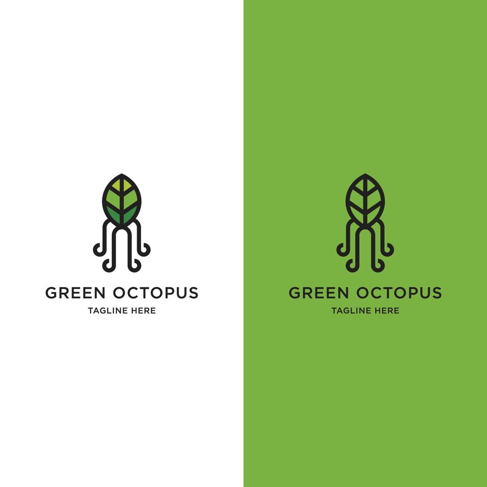 blad en octopus logo ontwerp sjabloon vectorillustratie vector