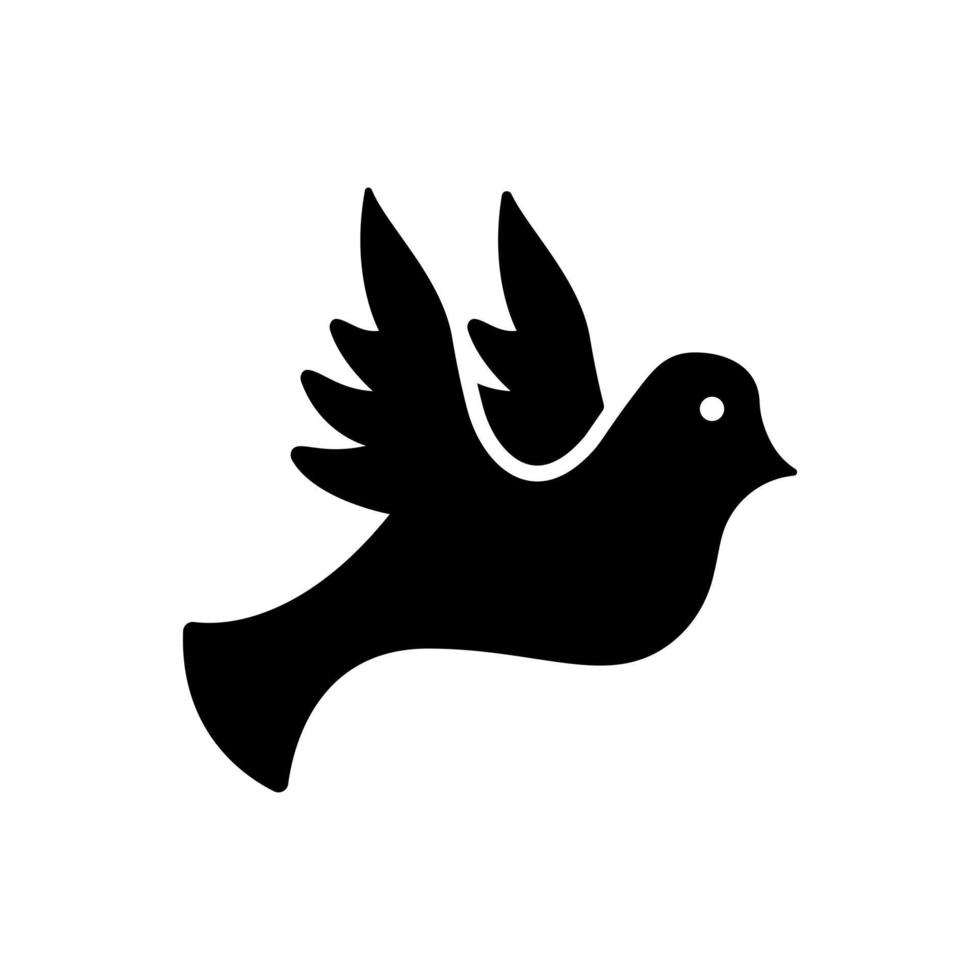 duif symbool van vrede en vrijheid silhouet icoon. zwarte duif religieus christelijk pictogram. vliegende duif teken van liefde, geloof, zuiverheid. heilige vogel glyph icoon. geïsoleerde vectorillustratie. vector