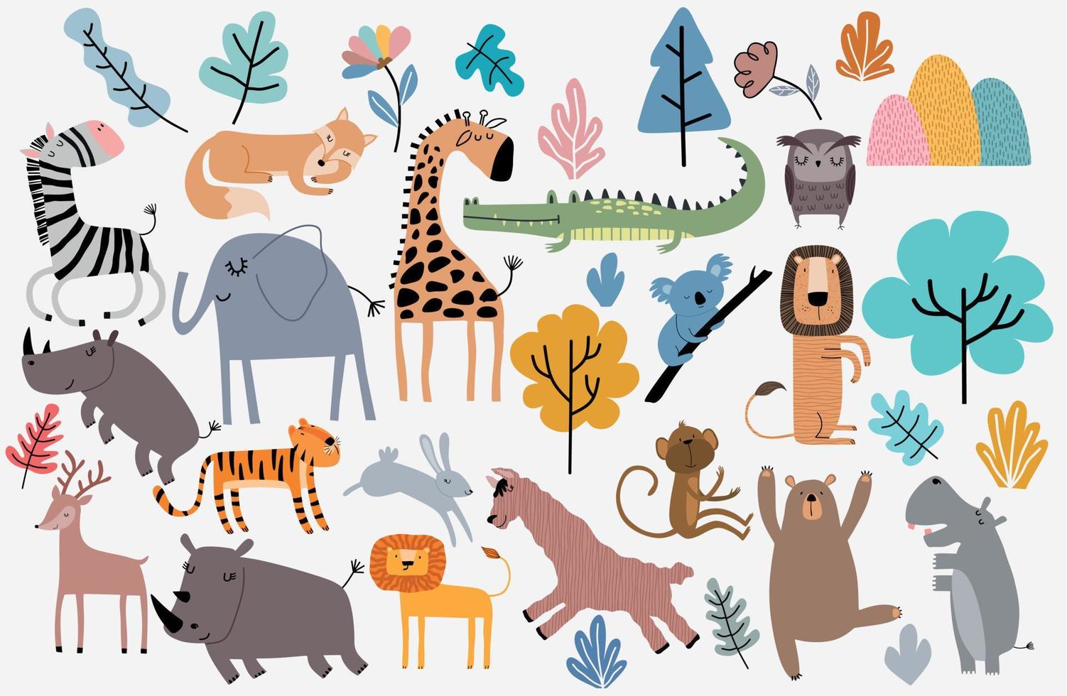 schattige jungle dieren vector set