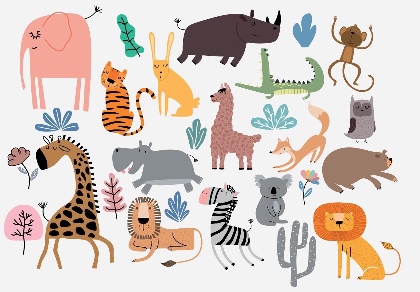 schattige jungle dieren vector set