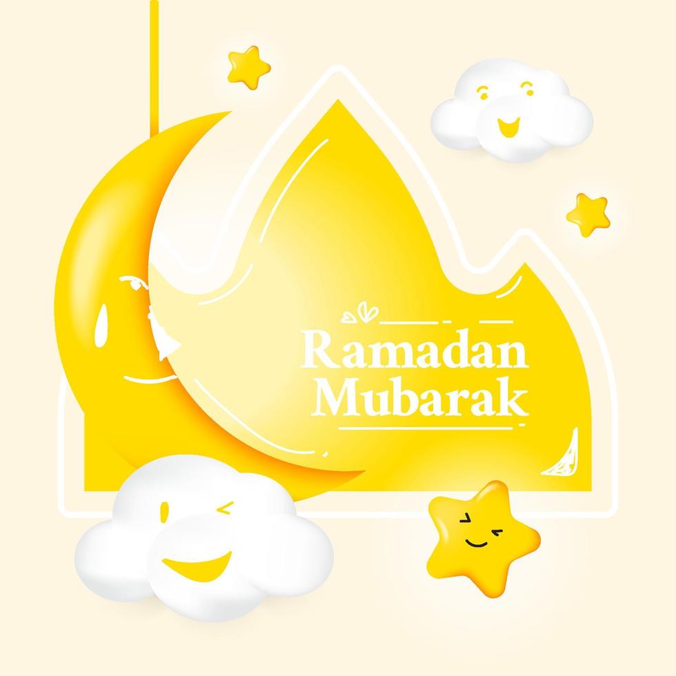 illustratie ramadan mubarak met schattige maan en sterren cartoon vector