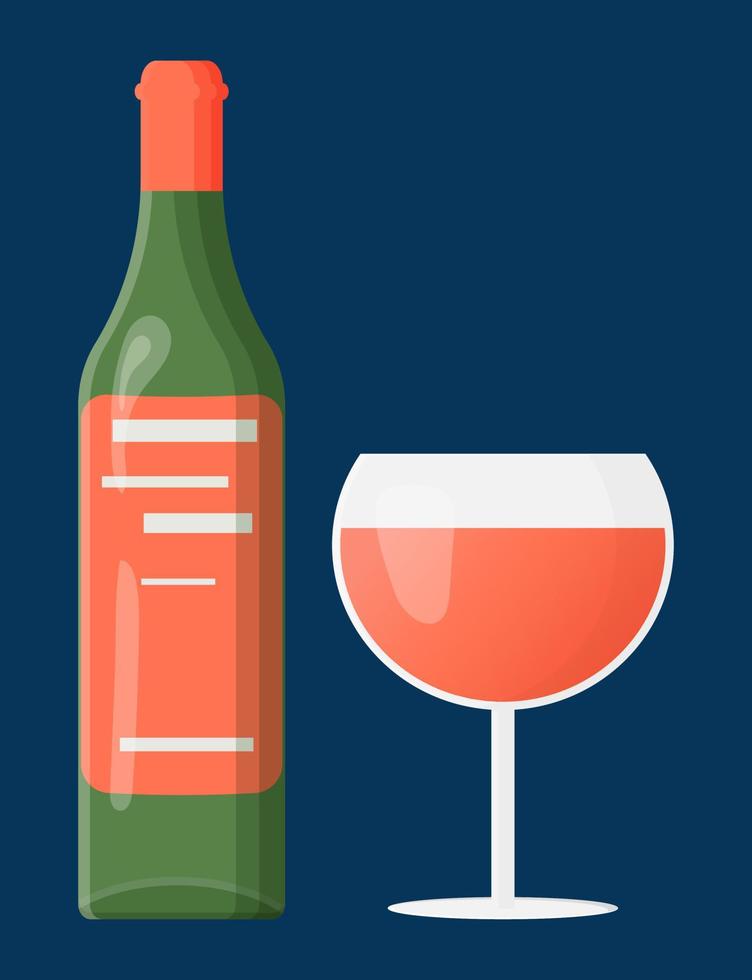 set fles en glas glas met perzik wijn vector