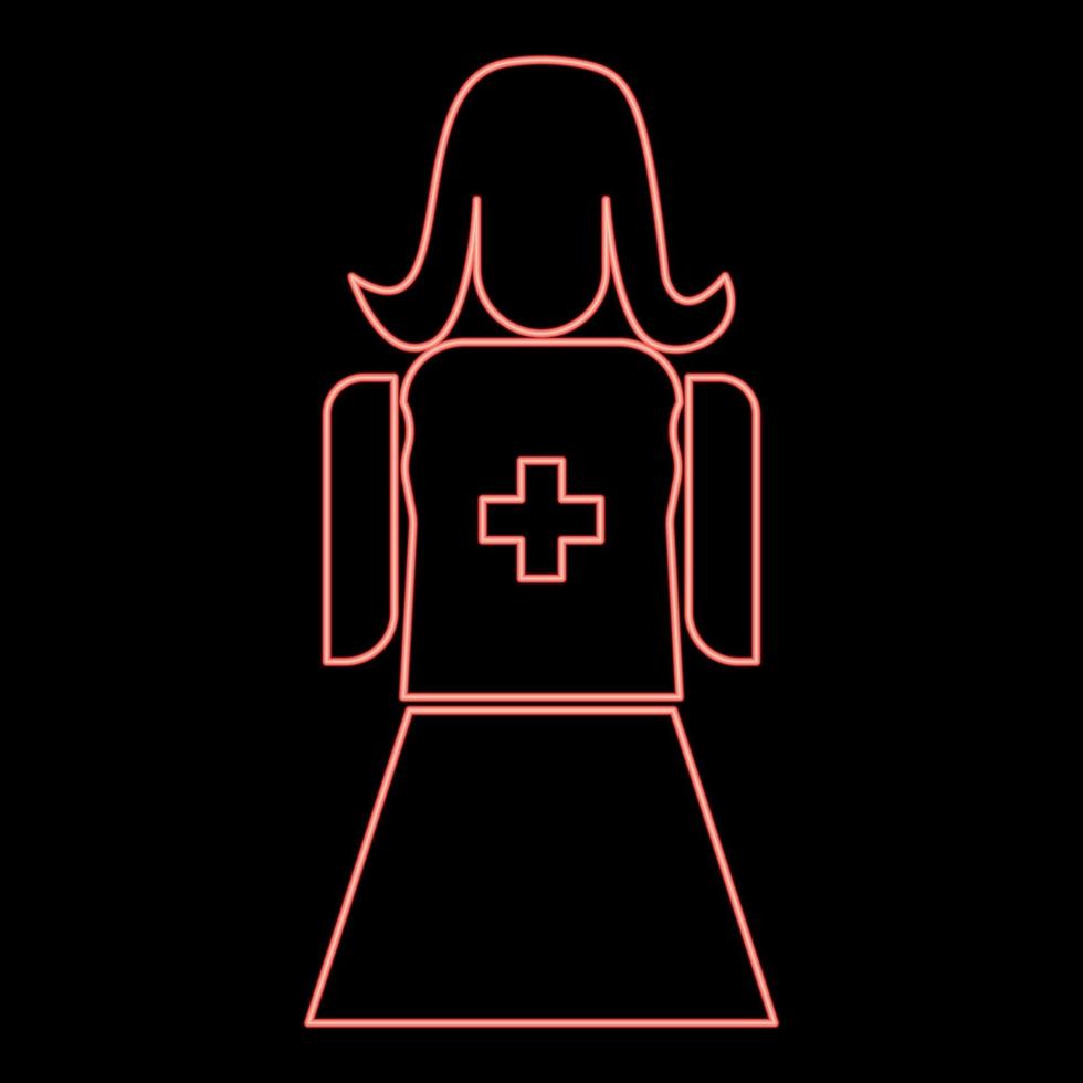 neon verpleegster rode kleur vector illustratie vlakke stijl afbeelding
