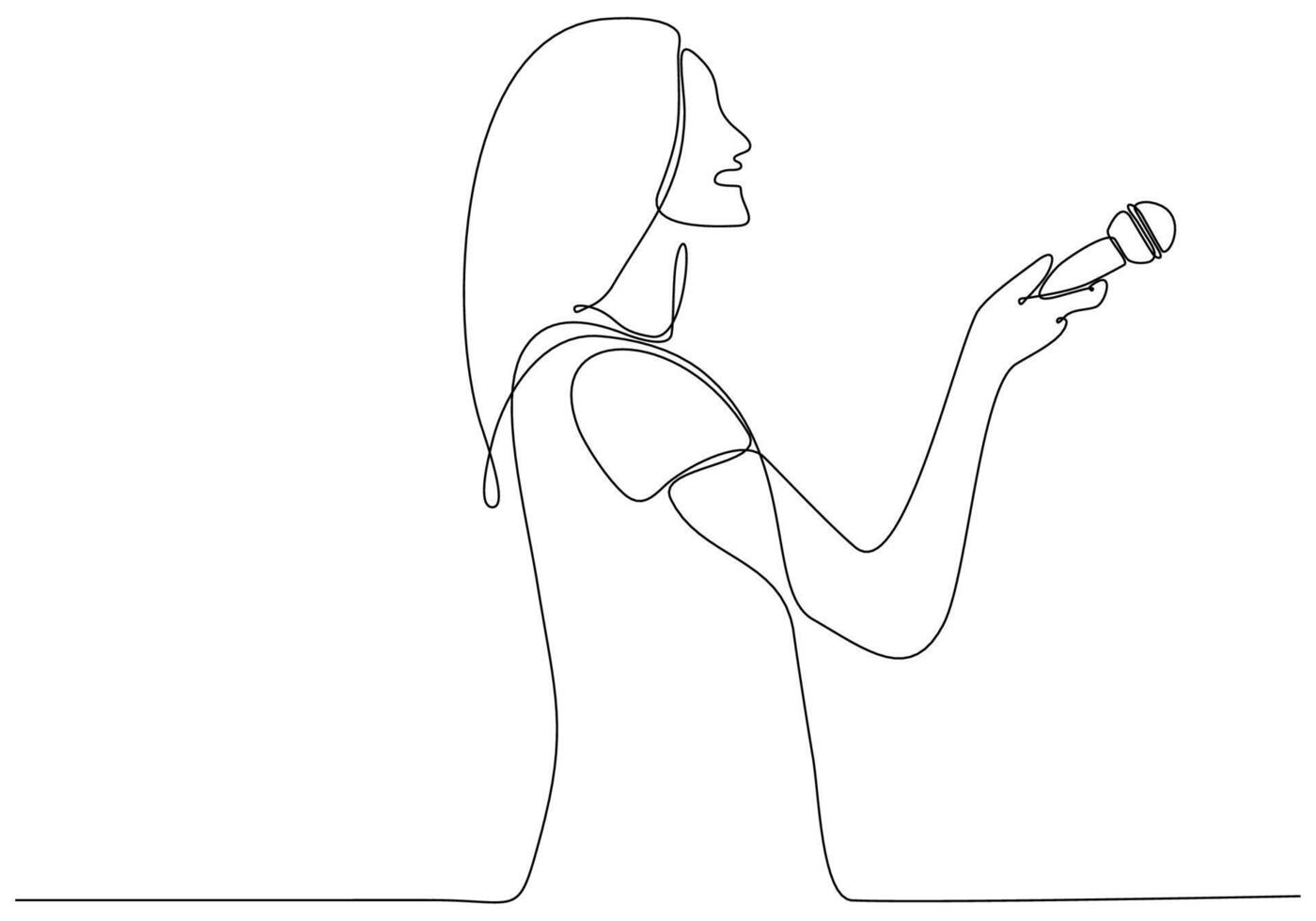 continue lijntekening van vrouw met microfoon, journalist symbool vectorillustratie vector