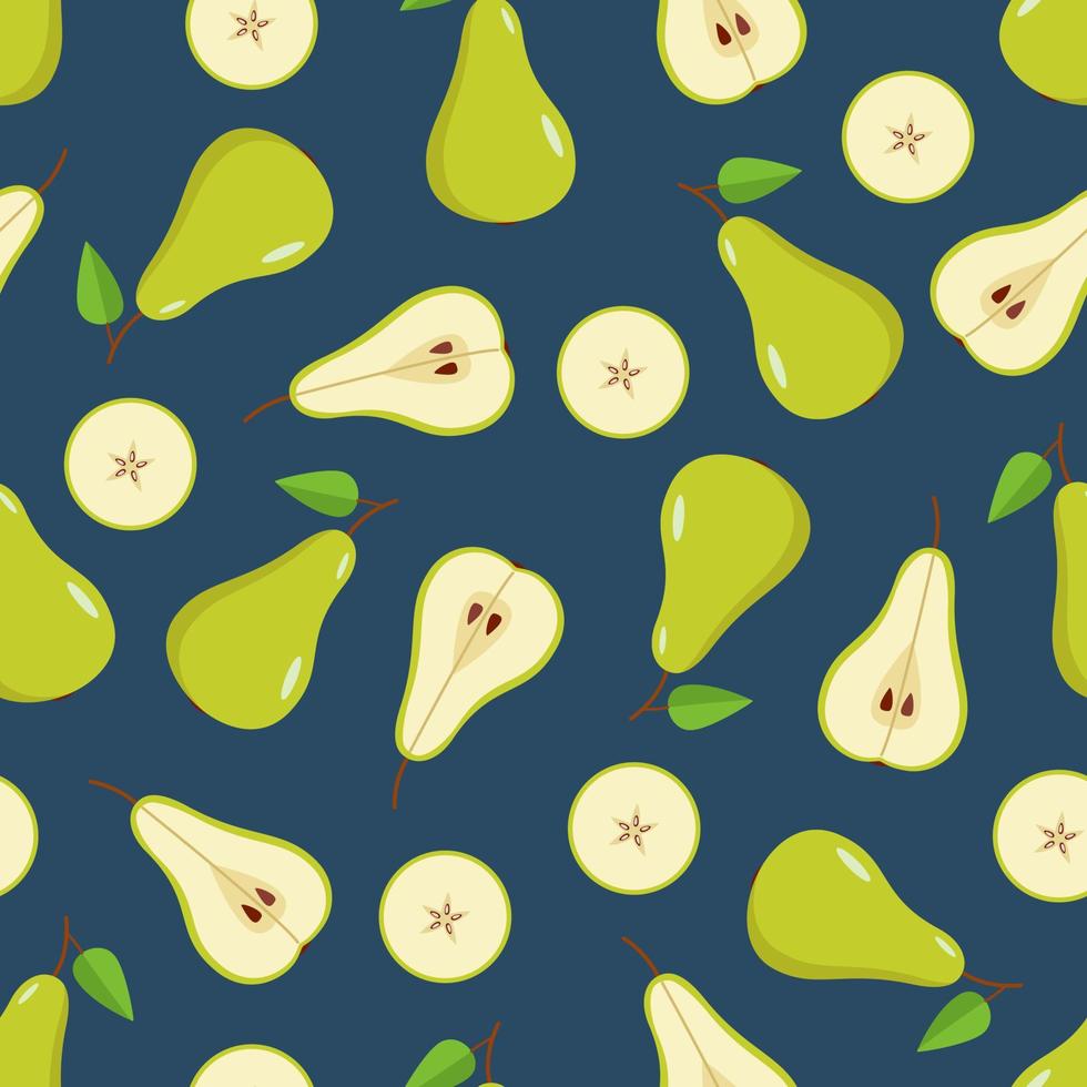 naadloze patroon groene peer is geheel, half en een schijfje peer. vectorillustratie van rijpe sappige fruitperen vector