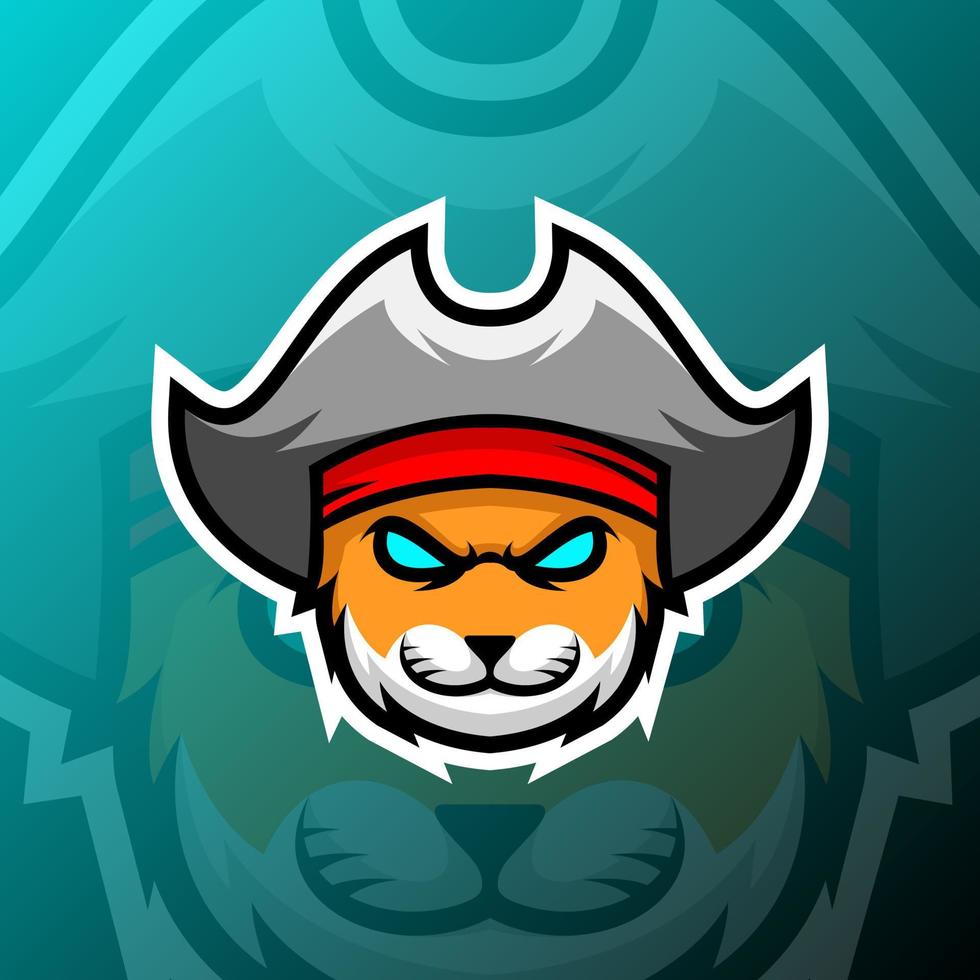 vector graphics illustratie van een kat piraat in esport logo-stijl. perfect voor gameteam of productlogo