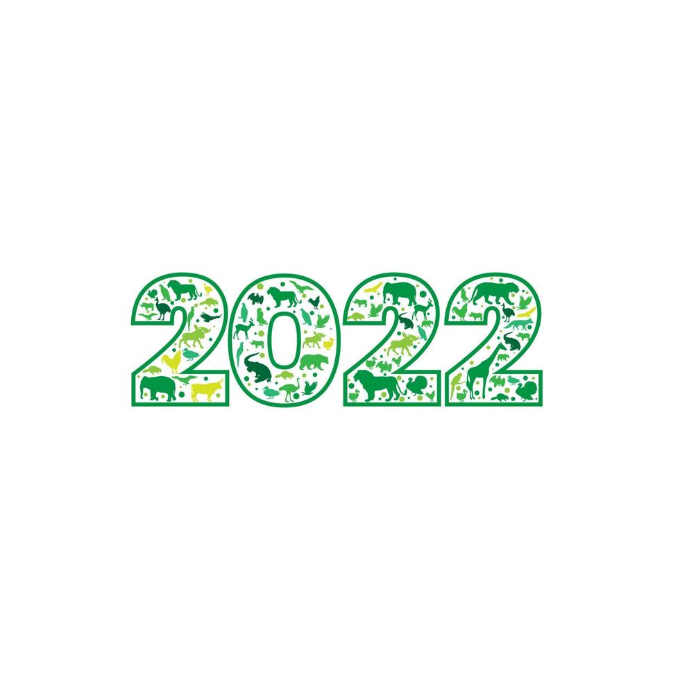 gelukkig nieuwjaar 2022 dierentuin dier logo vector sjabloon illustratie achtergrond tekst ontwerp