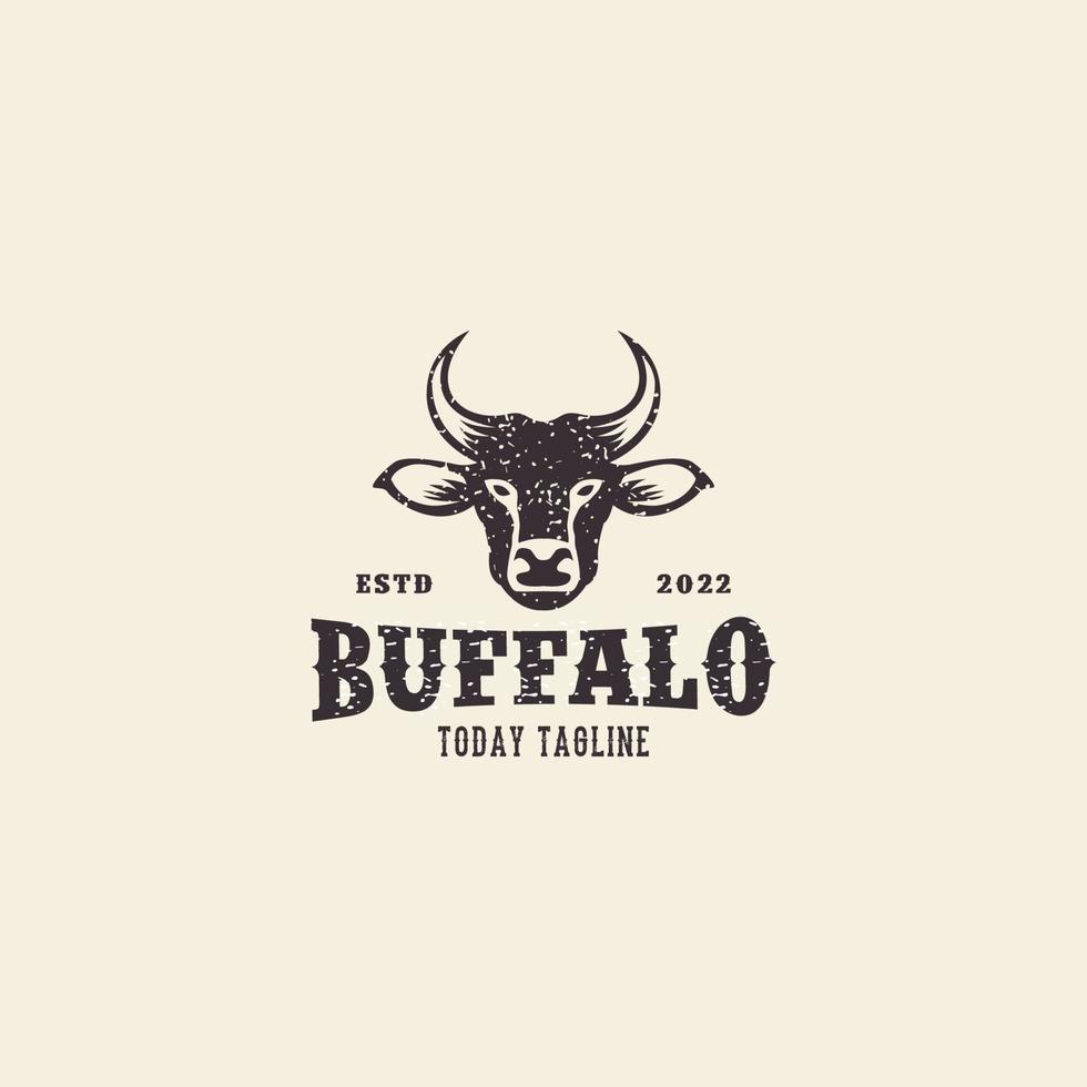 buffelkop met vintage concept logo ontwerp vector pictogram illustratie