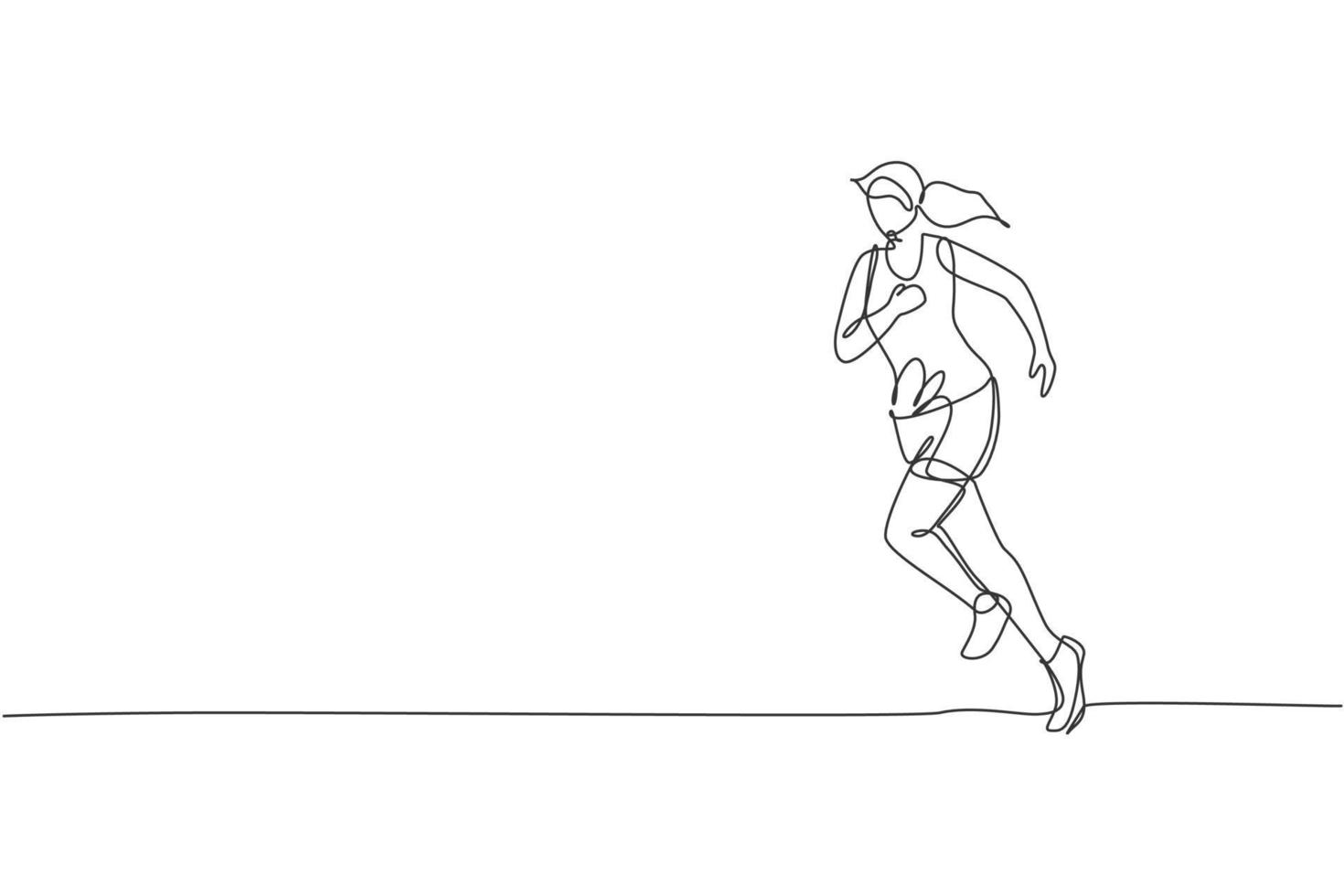 enkele doorlopende lijntekening van jonge behendige vrouw runner rennen ontspannen. individuele sport met competitieconcept. trendy eenregelig ontwerp vectorillustratie voor het uitvoeren van toernooipromotie vector