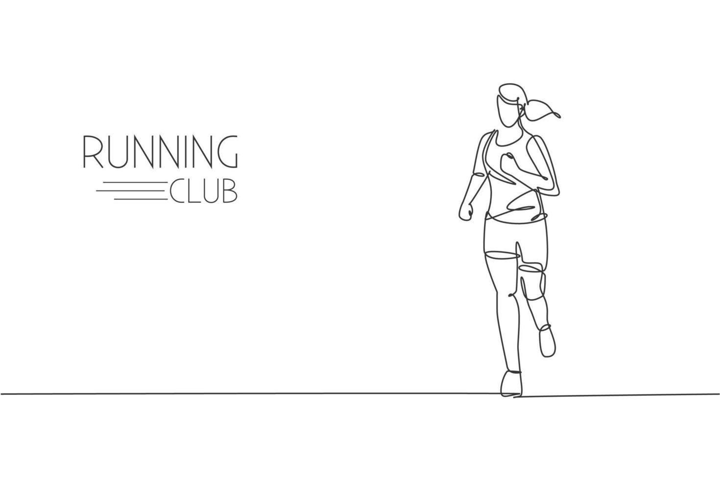 een doorlopende lijntekening jonge vrouw atleet runner run plezier. individuele sport, competitief concept. dynamische enkele lijntekening ontwerp grafische vectorillustratie voor het runnen van wedstrijdposter vector